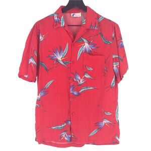 80s red tropical print shirt 1980s vintage